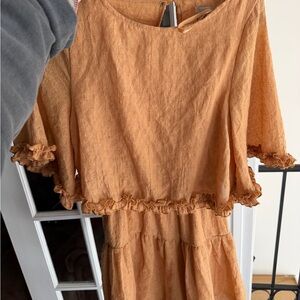 Elegant Ruffle Long Sleeve Dress in Orange